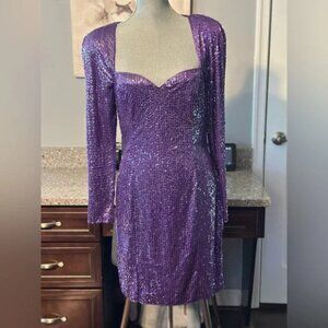Vintage Niteline Nite Line Purple Sequin Sweetheart Neckline Evening Dress Sz 12